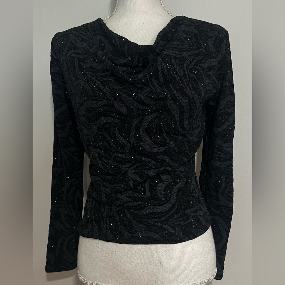 Y2K ’Lorana G Paris’ Black Sparkle Cowl Neck Top